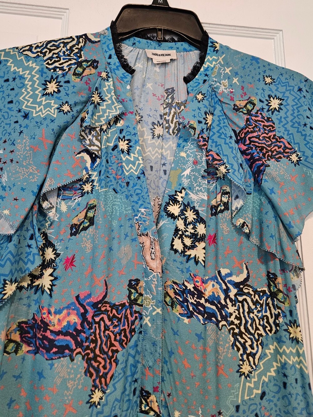 Zadig & Voltaire Blue & Multicolour Ruskie Glam Ruffled Dress - Picture 4 of 13